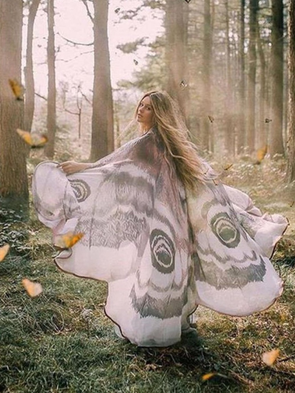 BURNING MAN OUTFIT IDEA Butterfly Moth Wing Kimono in Taupe & Cream - Picture 4 of 5